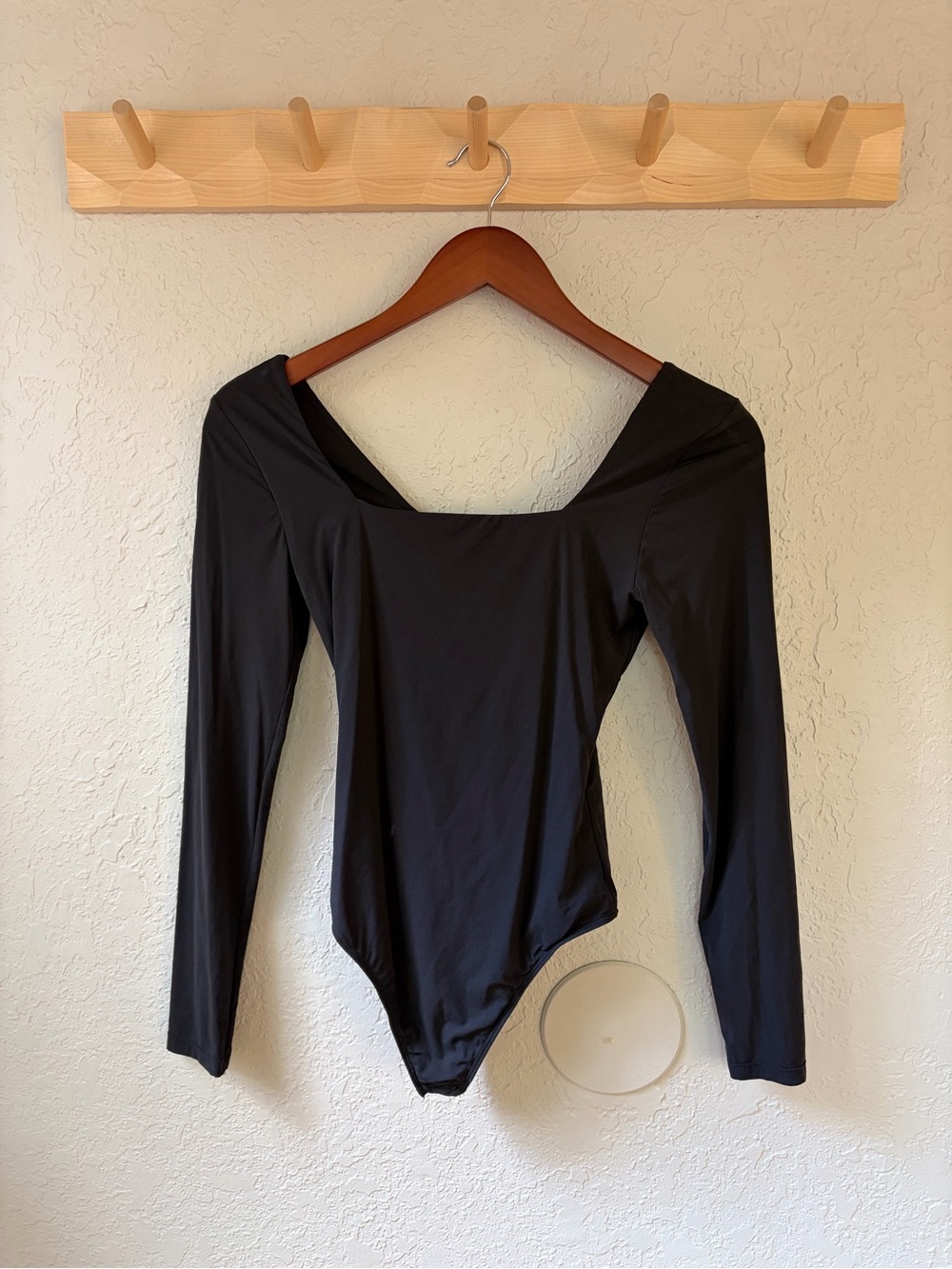 Quince Black Long-Sleeve Square-Neck Bodysuit